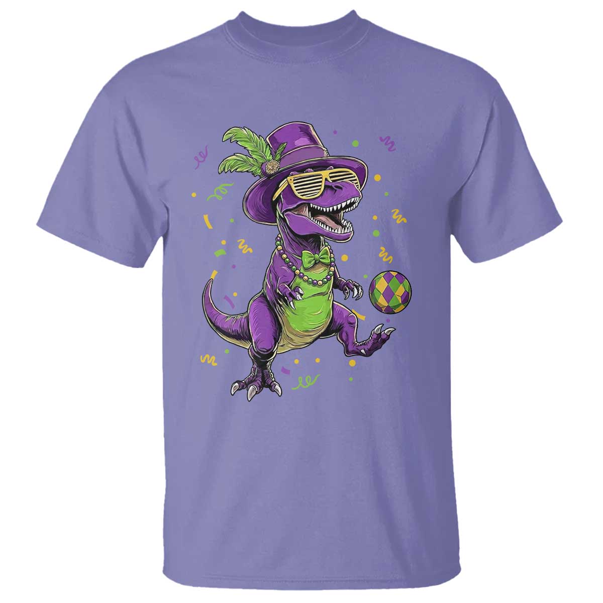 Funny Mardi Gras Dinosaur Playing Soccer T Shirt
