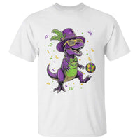 Funny Mardi Gras Dinosaur Playing Soccer T Shirt