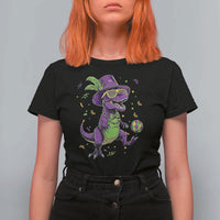 Funny Mardi Gras Dinosaur Playing Soccer T Shirt For Women