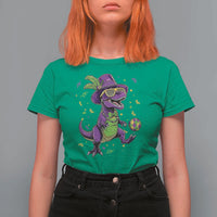 Funny Mardi Gras Dinosaur Playing Soccer T Shirt For Women