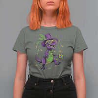 Funny Mardi Gras Dinosaur Playing Soccer T Shirt For Women