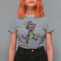 Funny Mardi Gras Dinosaur Playing Soccer T Shirt For Women