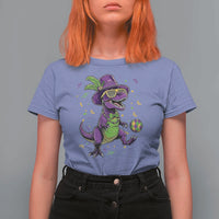 Funny Mardi Gras Dinosaur Playing Soccer T Shirt For Women