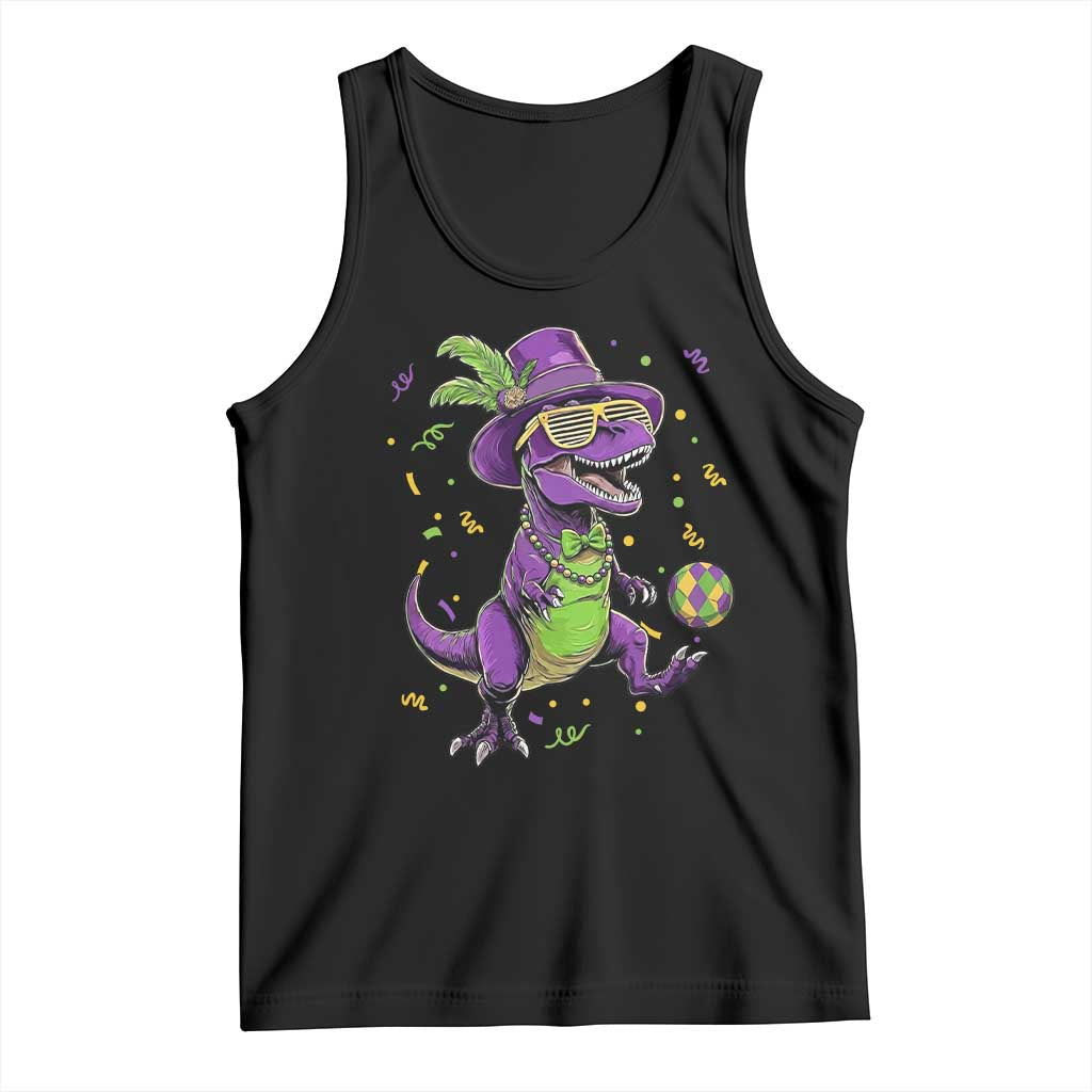 Funny Mardi Gras Dinosaur Playing Soccer Tank Top