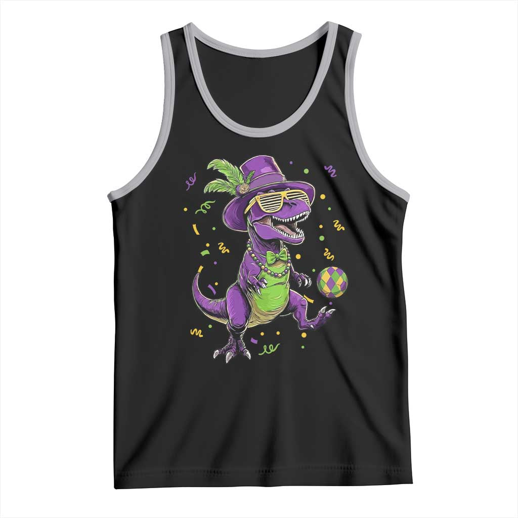 Funny Mardi Gras Dinosaur Playing Soccer Tank Top