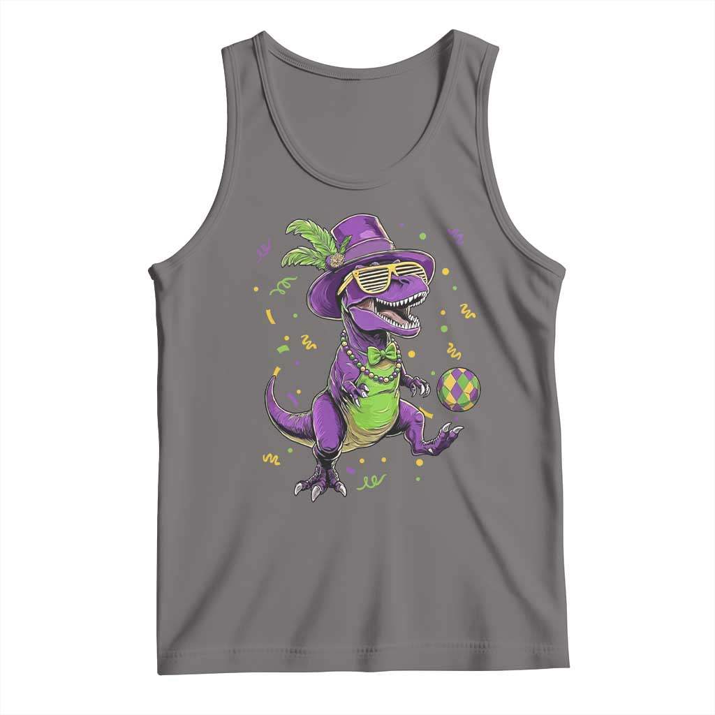 Funny Mardi Gras Dinosaur Playing Soccer Tank Top