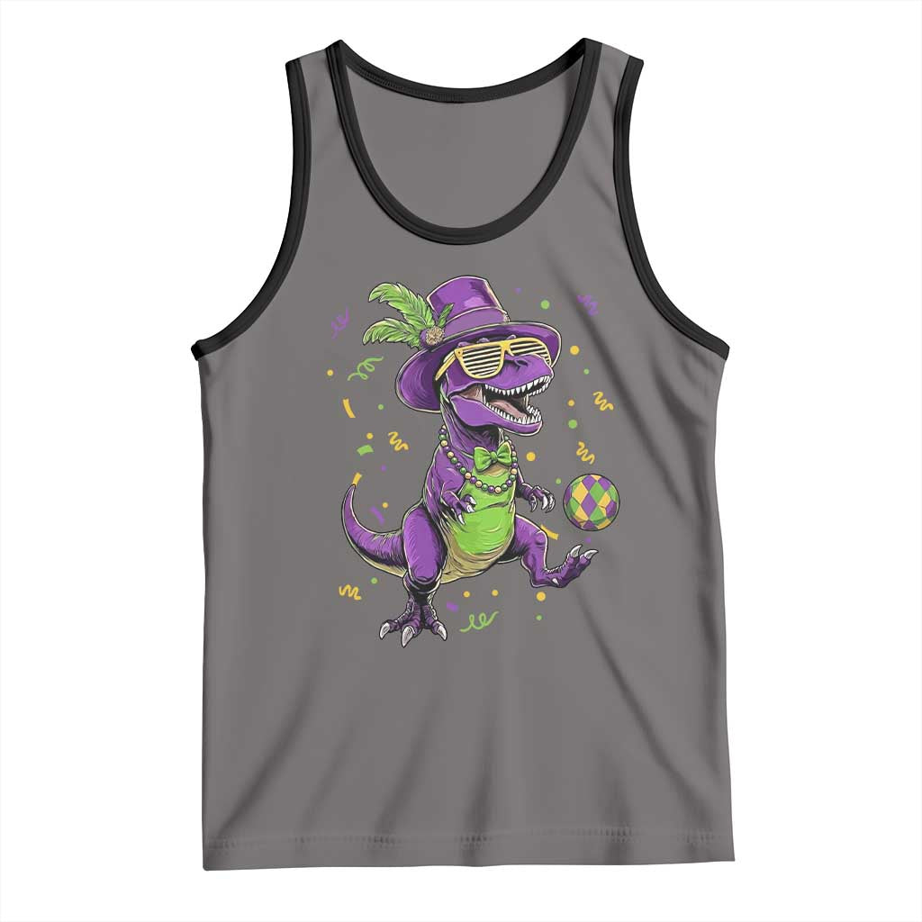 Funny Mardi Gras Dinosaur Playing Soccer Tank Top