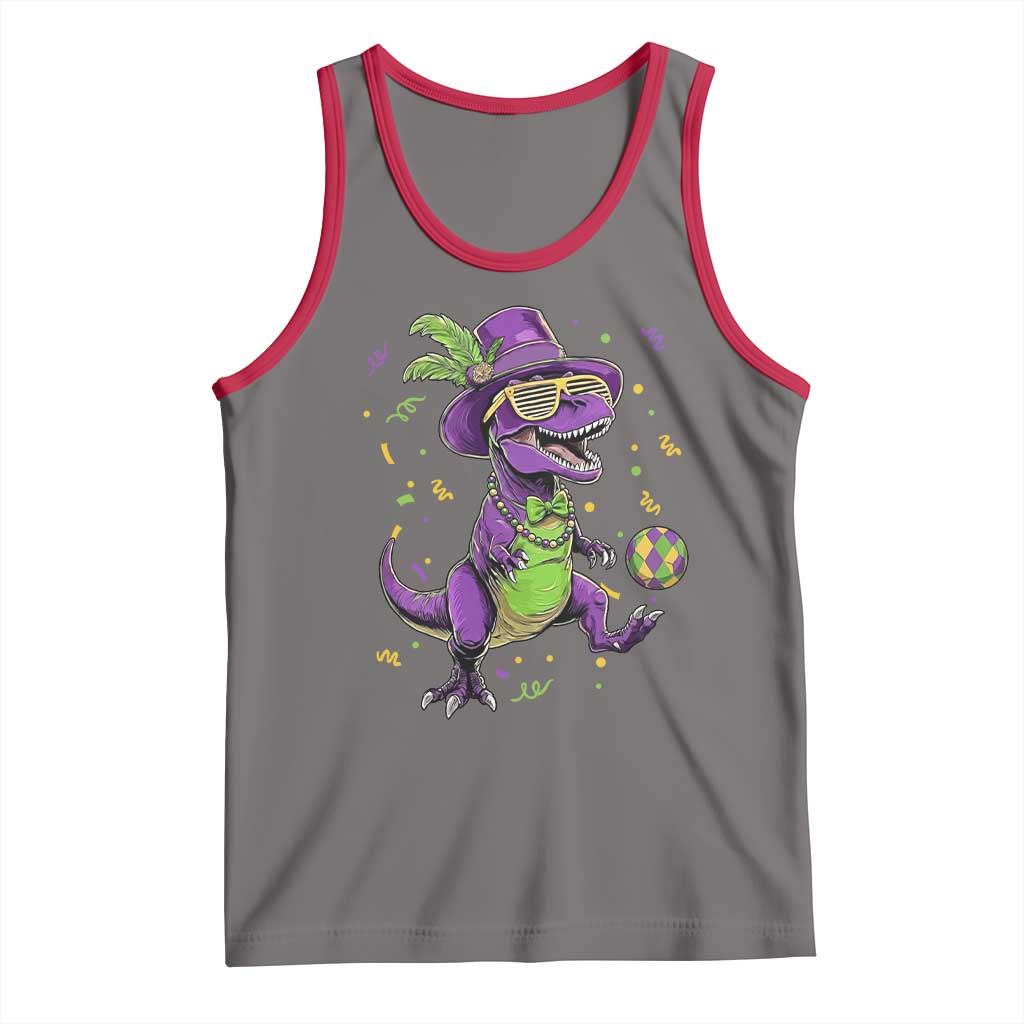 Funny Mardi Gras Dinosaur Playing Soccer Tank Top