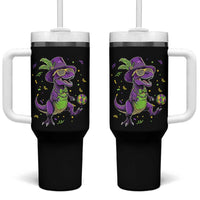 Funny Mardi Gras Dinosaur Playing Soccer Tumbler With Handle