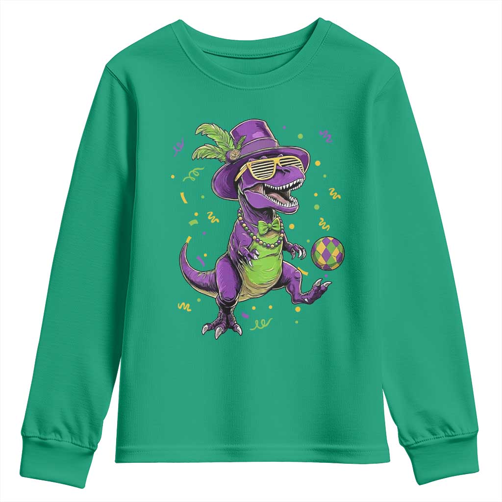 Funny Mardi Gras Dinosaur Playing Soccer Youth Sweatshirt