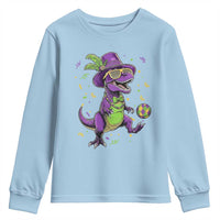 Funny Mardi Gras Dinosaur Playing Soccer Youth Sweatshirt