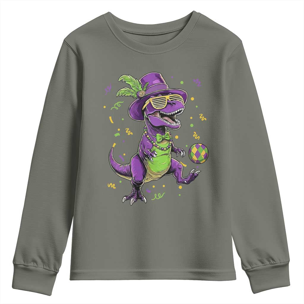 Funny Mardi Gras Dinosaur Playing Soccer Youth Sweatshirt