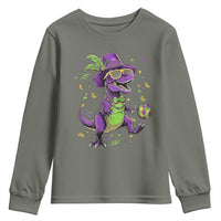 Funny Mardi Gras Dinosaur Playing Soccer Youth Sweatshirt