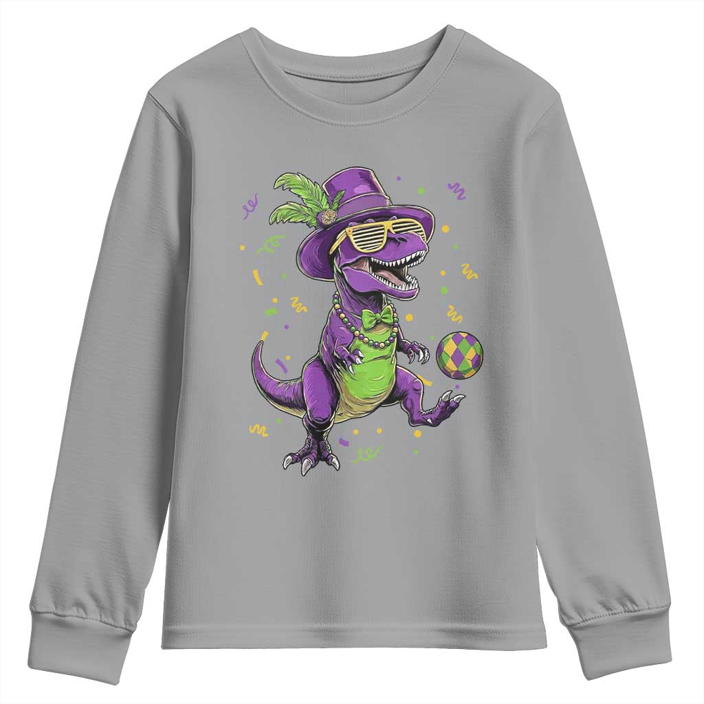 Funny Mardi Gras Dinosaur Playing Soccer Youth Sweatshirt