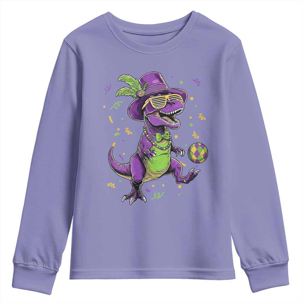 Funny Mardi Gras Dinosaur Playing Soccer Youth Sweatshirt