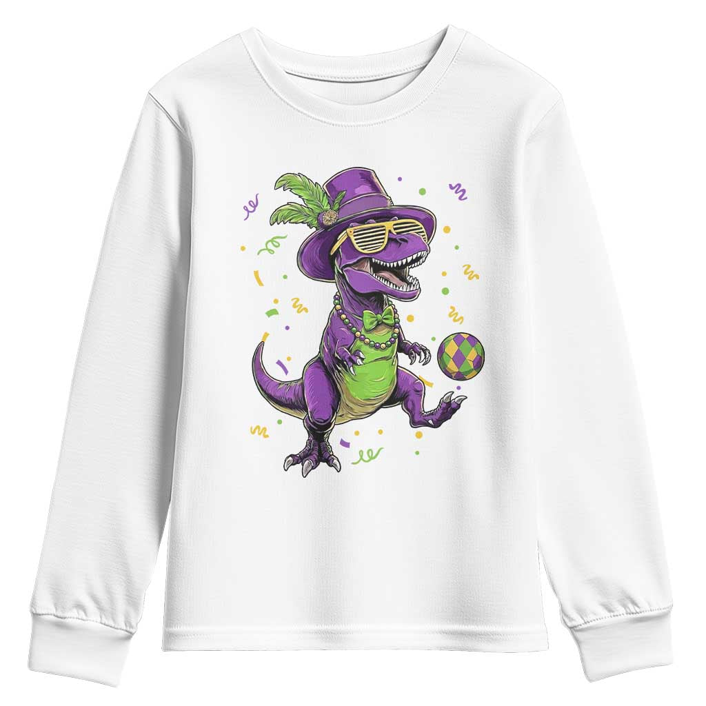 Funny Mardi Gras Dinosaur Playing Soccer Youth Sweatshirt
