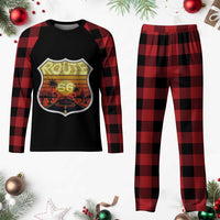 Retro Route Highway 66 Plaid Pajama Set Vintage Americana Road Trip