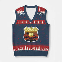 Retro Route Highway 66 V-Neck Knit Sweater Vest Vintage Americana Road Trip