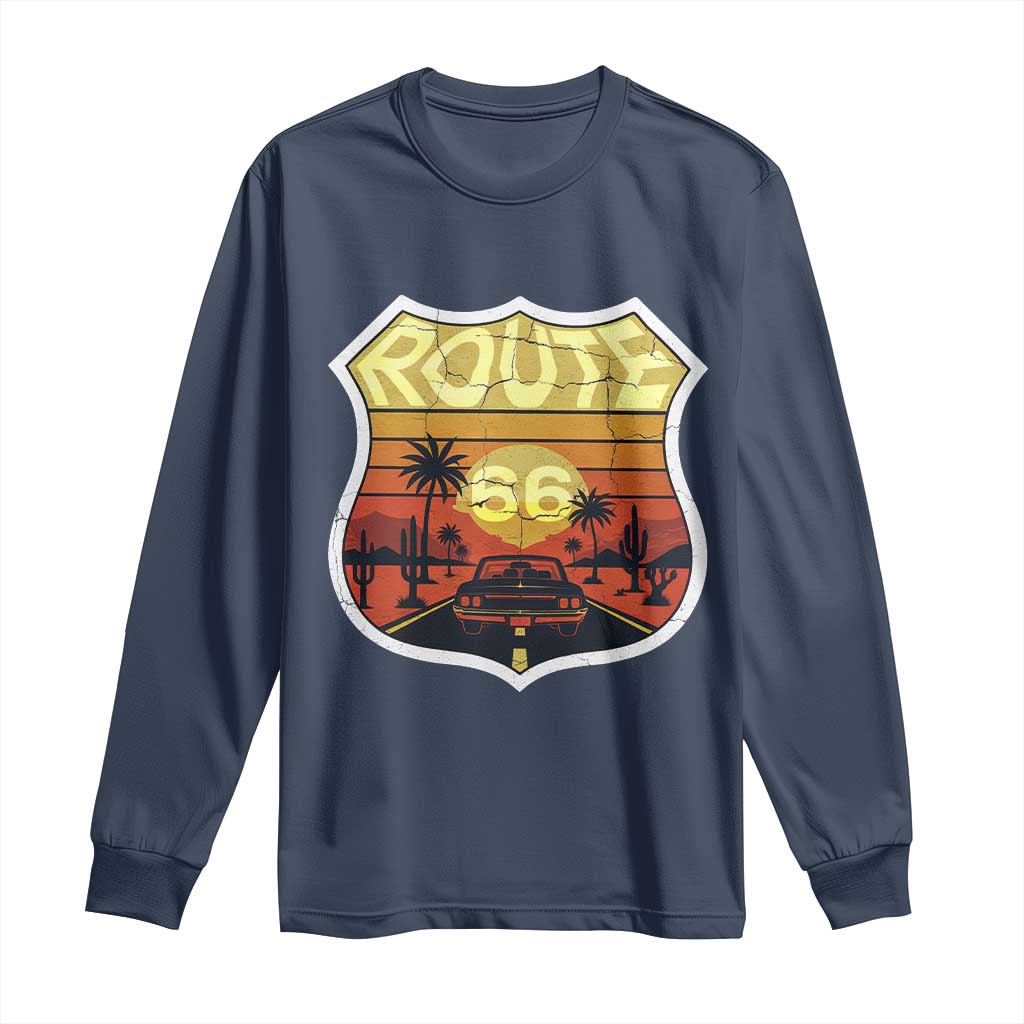 Retro Route Highway 66 Long Sleeve Shirt Vintage Americana Road Trip