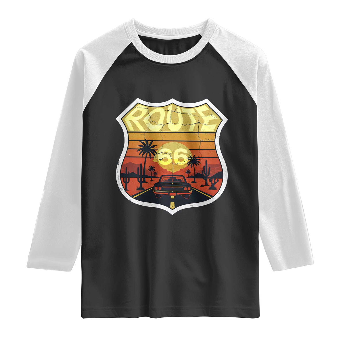 Retro Route Highway 66 Raglan Shirt Vintage Americana Road Trip