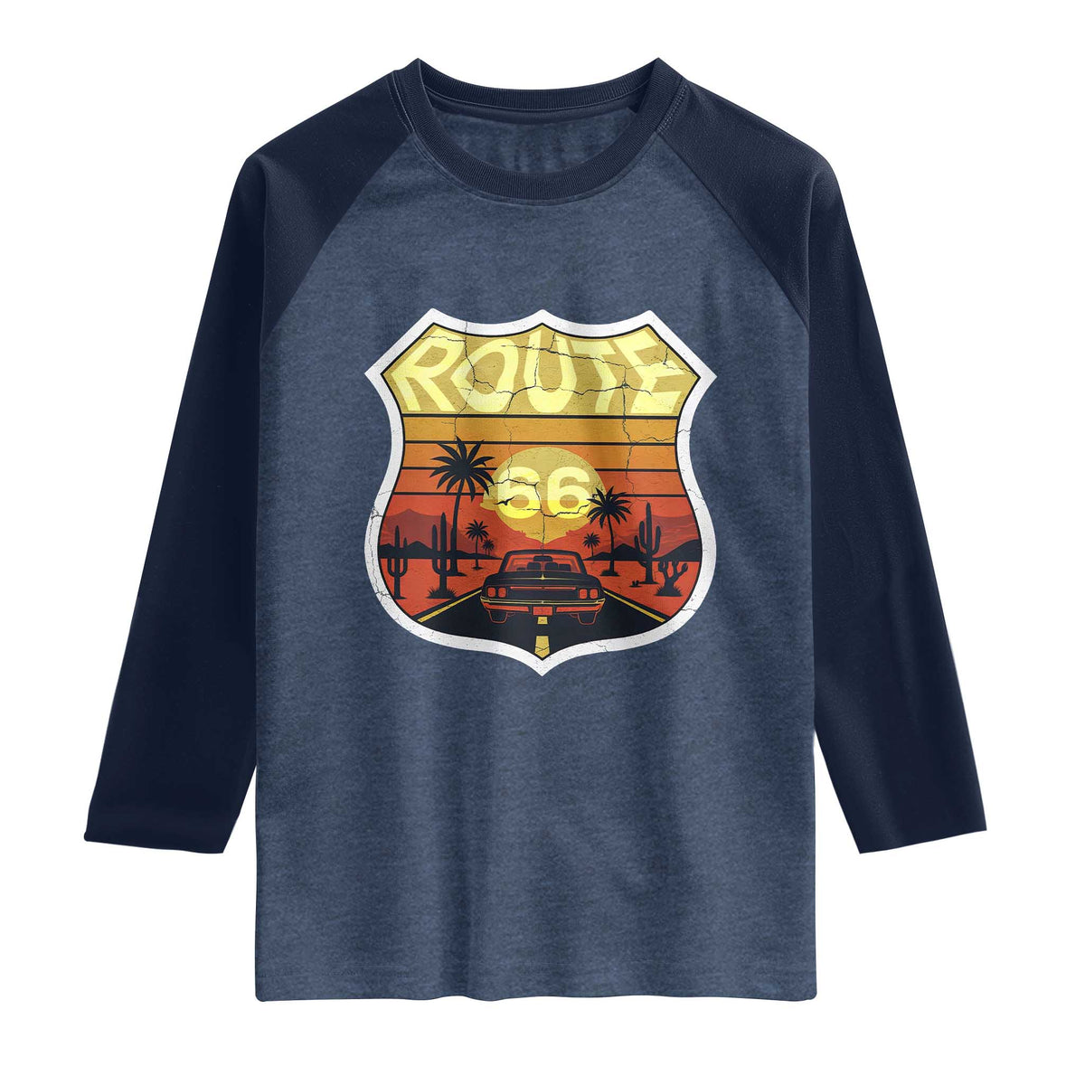 Retro Route Highway 66 Raglan Shirt Vintage Americana Road Trip