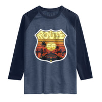 Retro Route Highway 66 Raglan Shirt Vintage Americana Road Trip