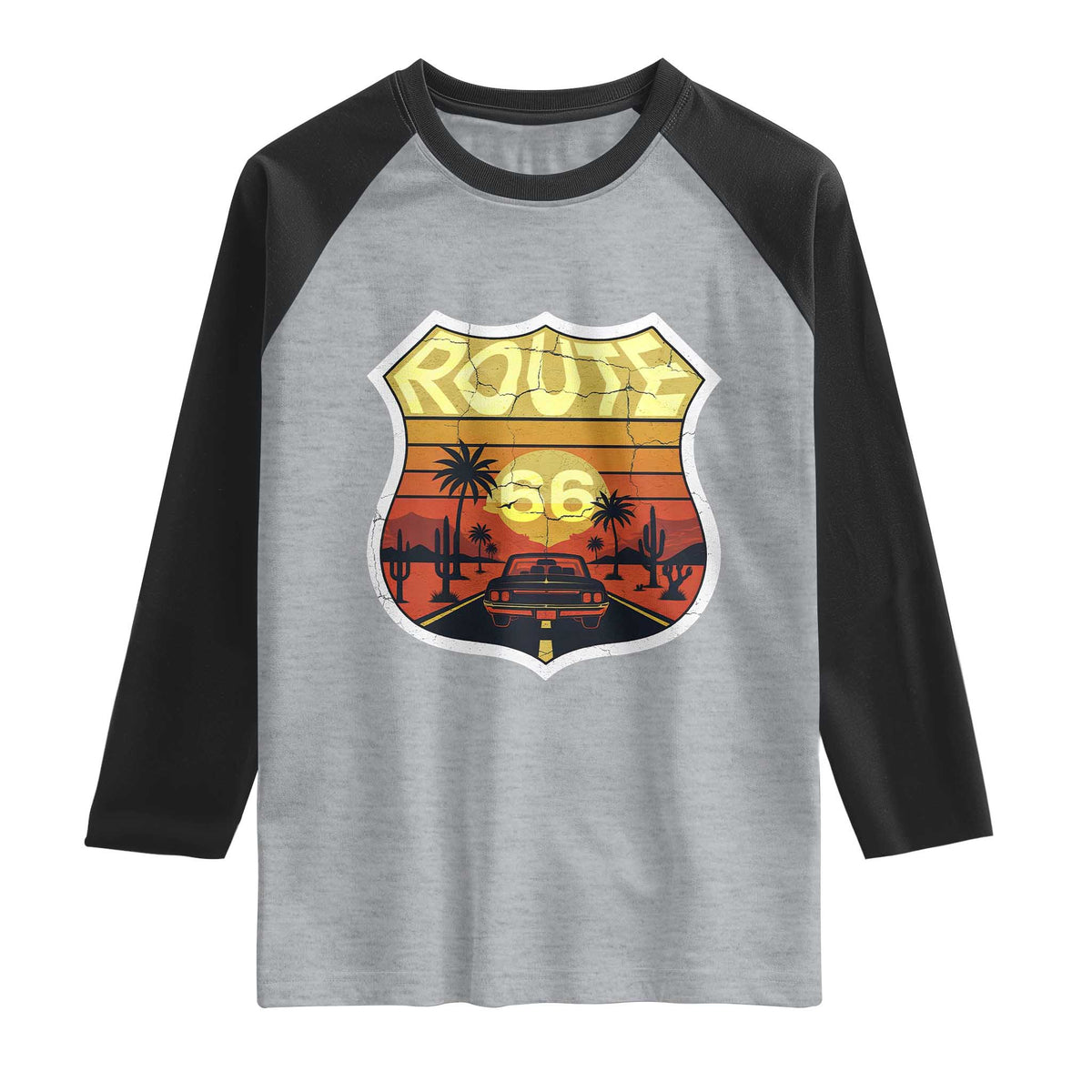 Retro Route Highway 66 Raglan Shirt Vintage Americana Road Trip