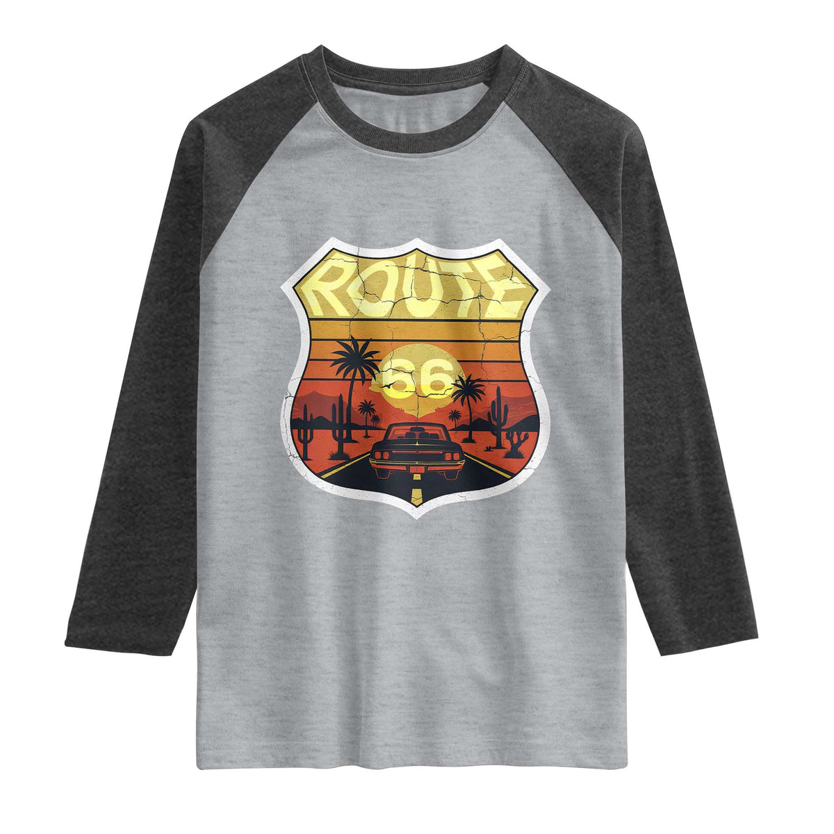 Retro Route Highway 66 Raglan Shirt Vintage Americana Road Trip