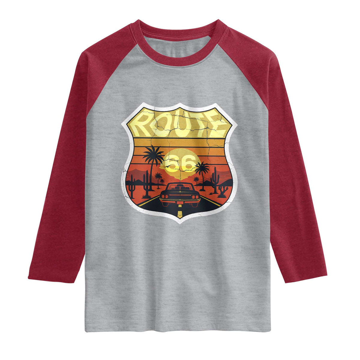 Retro Route Highway 66 Raglan Shirt Vintage Americana Road Trip