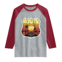 Retro Route Highway 66 Raglan Shirt Vintage Americana Road Trip