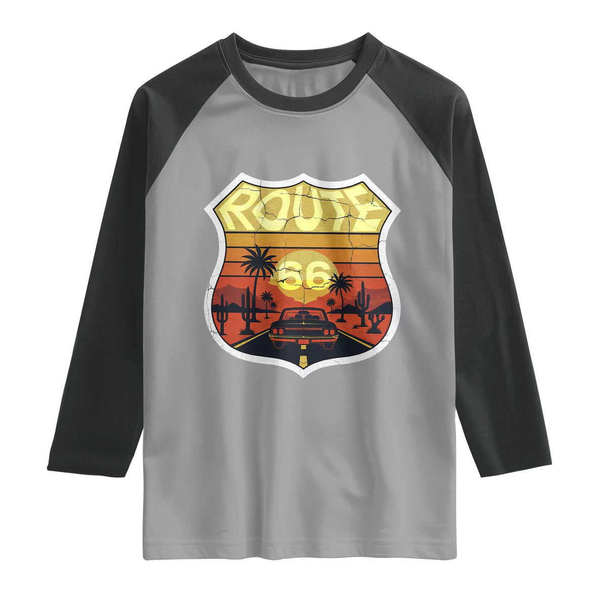 Retro Route Highway 66 Raglan Shirt Vintage Americana Road Trip