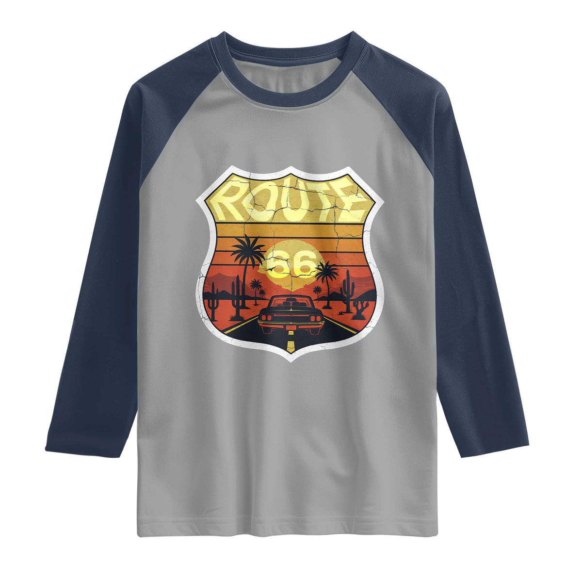 Retro Route Highway 66 Raglan Shirt Vintage Americana Road Trip
