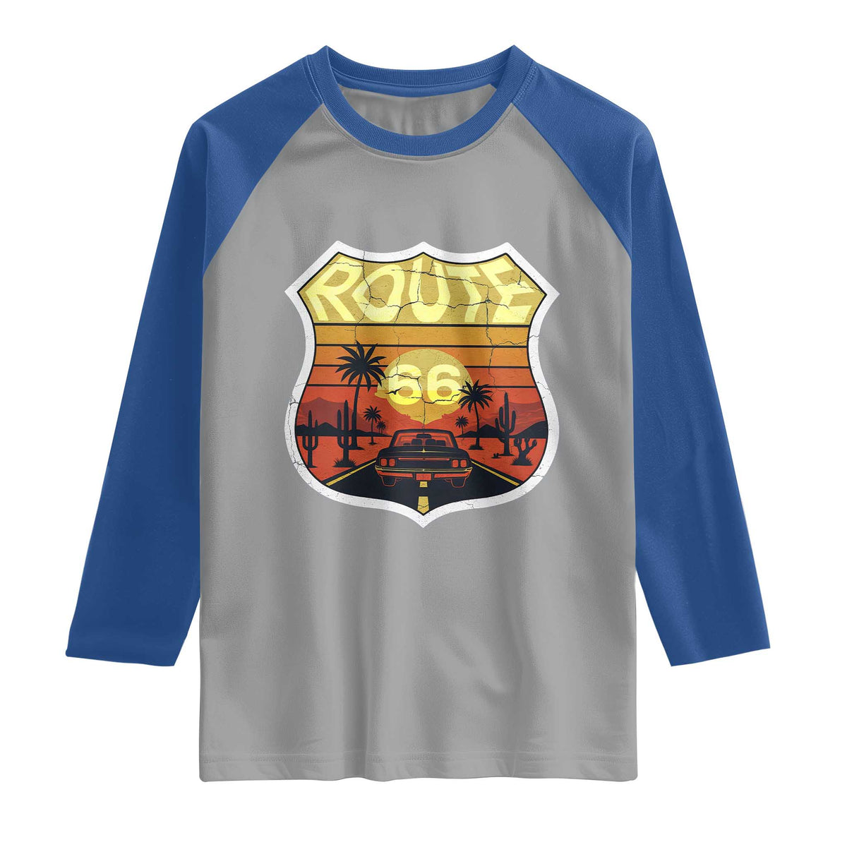 Retro Route Highway 66 Raglan Shirt Vintage Americana Road Trip