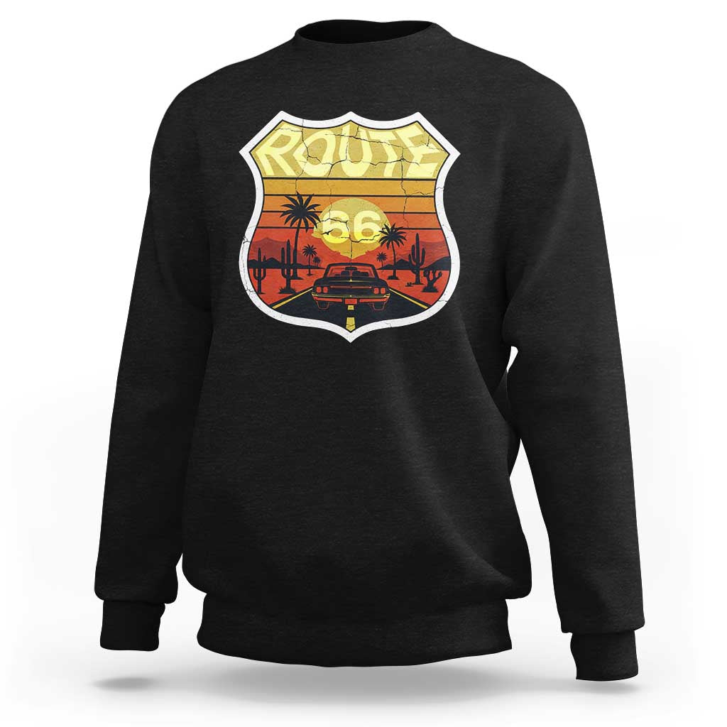 Retro Route Highway 66 Sweatshirt Vintage Americana Road Trip