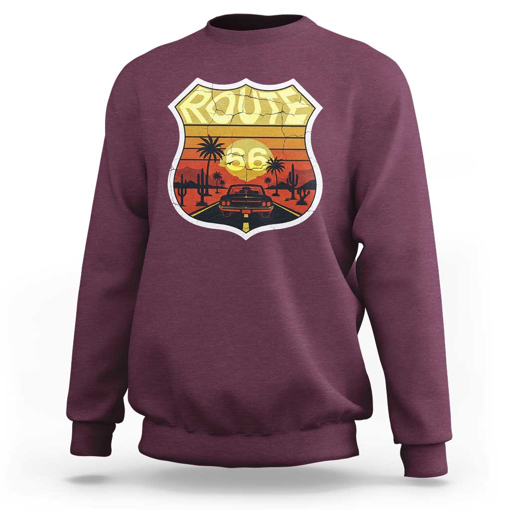 Retro Route Highway 66 Sweatshirt Vintage Americana Road Trip