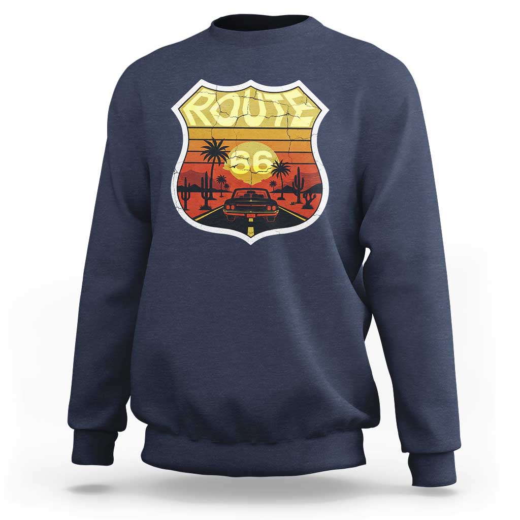 Retro Route Highway 66 Sweatshirt Vintage Americana Road Trip