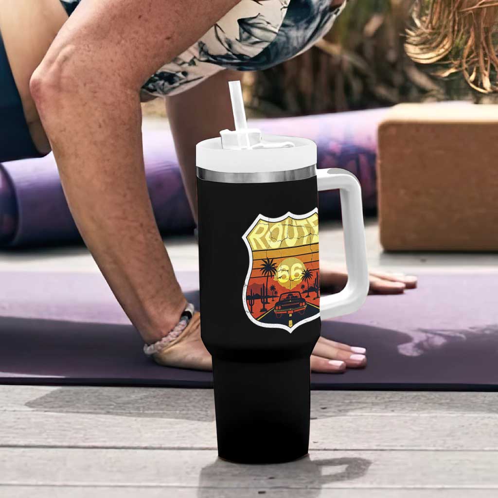 Retro Route Highway 66 Tumbler With Handle Vintage Americana Road Trip