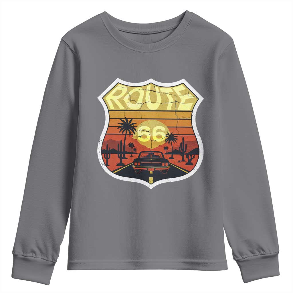 Retro Route Highway 66 Youth Sweatshirt Vintage Americana Road Trip