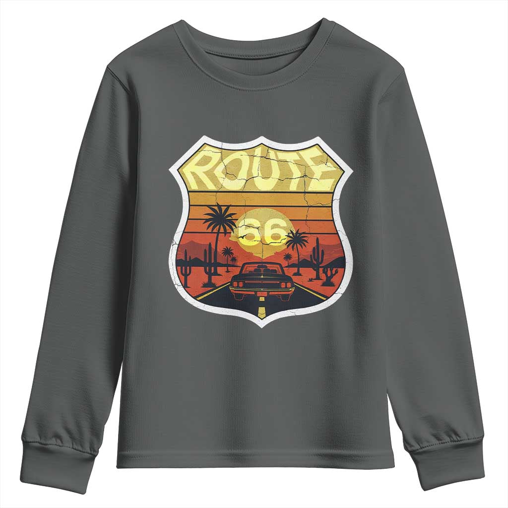 Retro Route Highway 66 Youth Sweatshirt Vintage Americana Road Trip