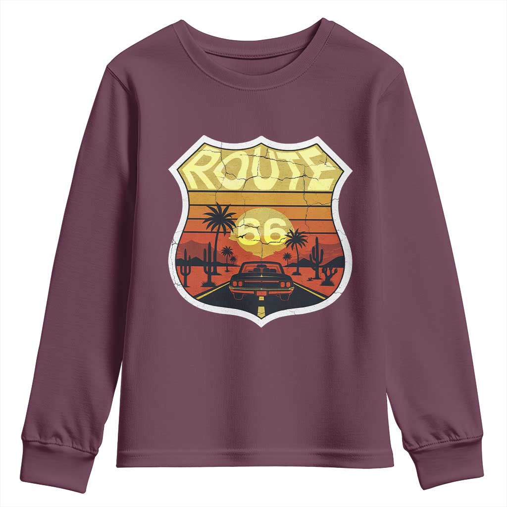 Retro Route Highway 66 Youth Sweatshirt Vintage Americana Road Trip