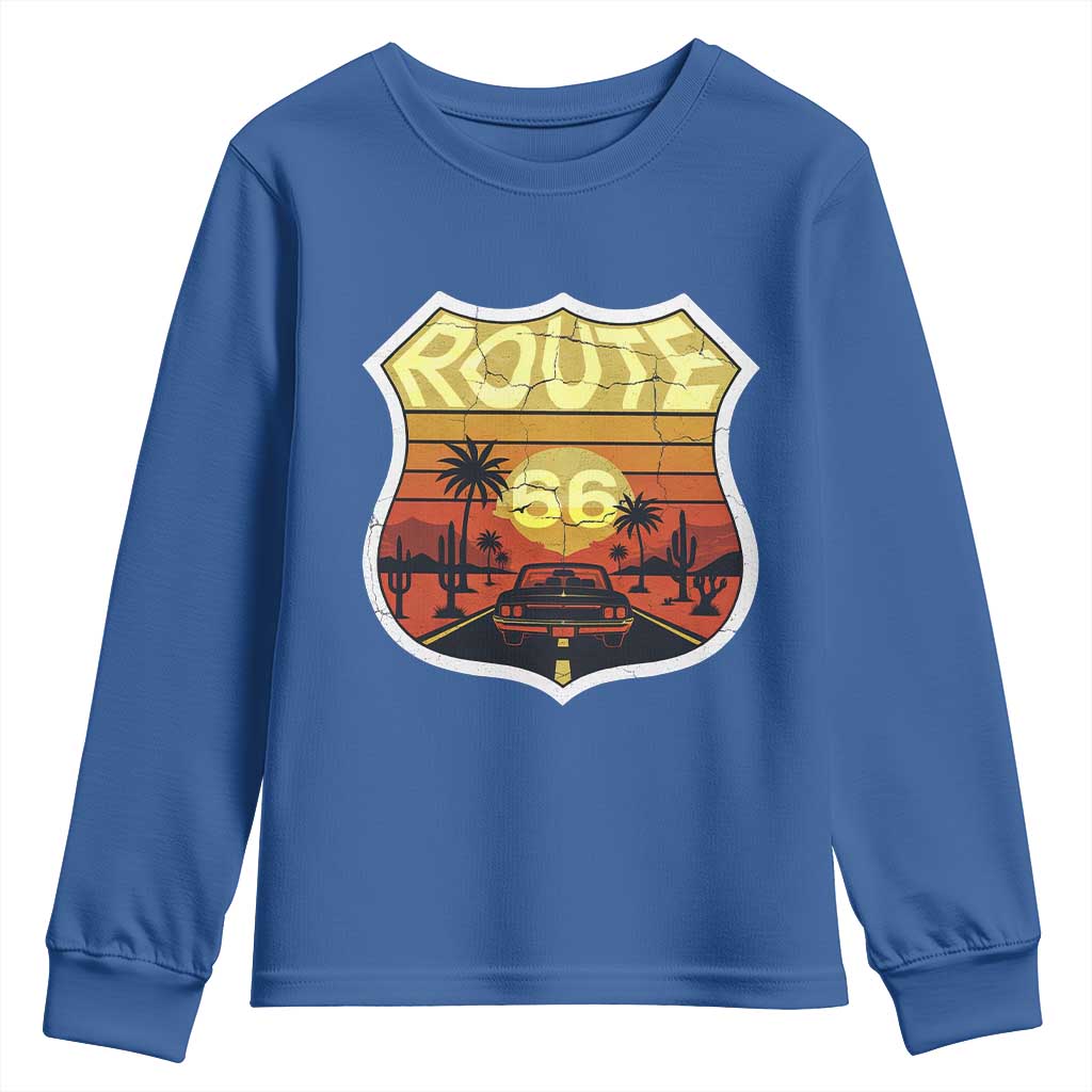 Retro Route Highway 66 Youth Sweatshirt Vintage Americana Road Trip