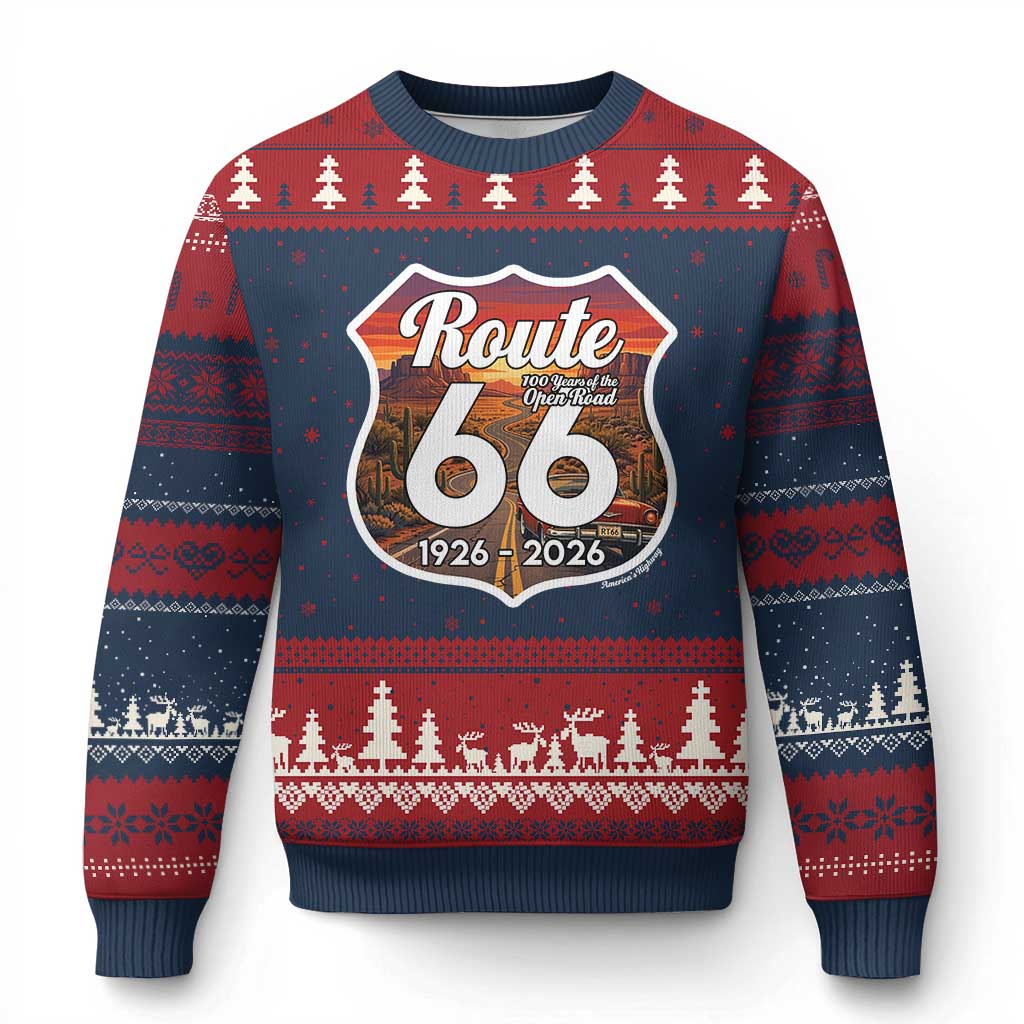Route Highway 66 Centennial Ugly Christmas Sweater Vintage Distressed Americas Highway