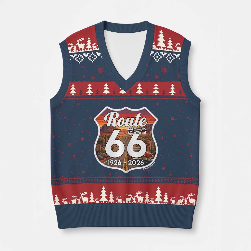 Route Highway 66 Centennial V-Neck Knit Sweater Vest Vintage Distressed Americas Highway
