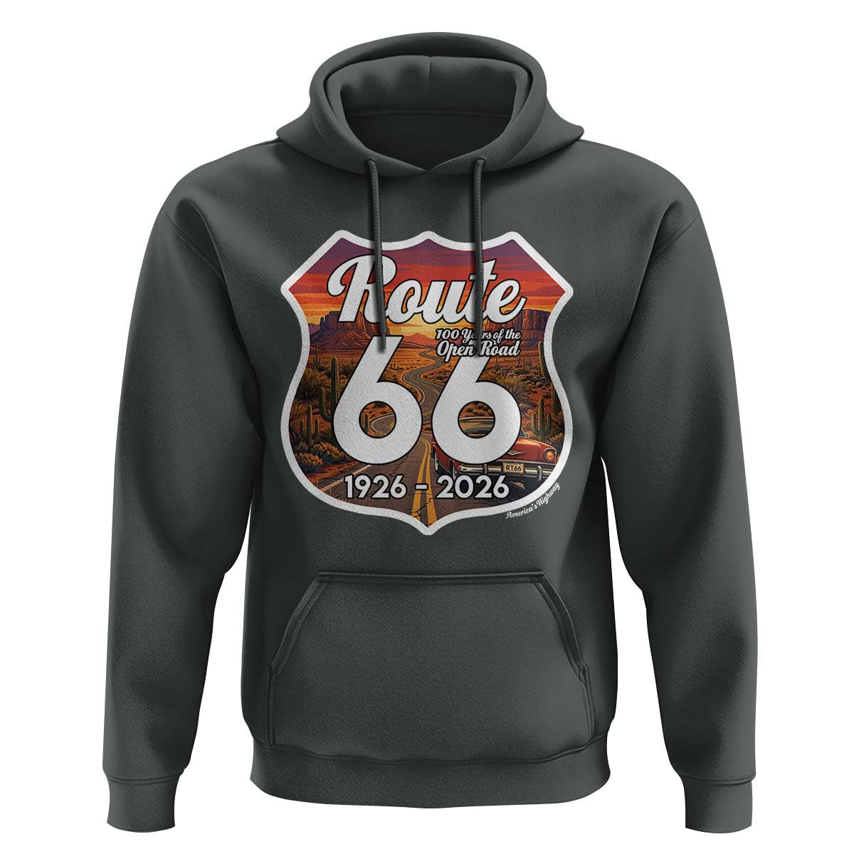 Route Highway 66 Centennial Hoodie Vintage Distressed Americas Highway