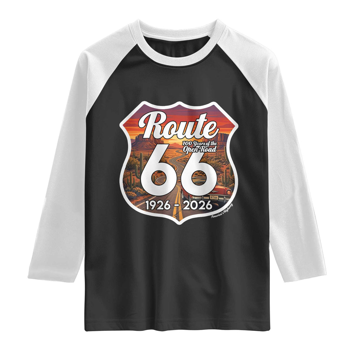 Route Highway 66 Centennial Raglan Shirt Vintage Distressed Americas Highway
