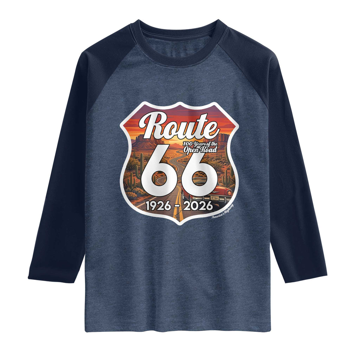 Route Highway 66 Centennial Raglan Shirt Vintage Distressed Americas Highway