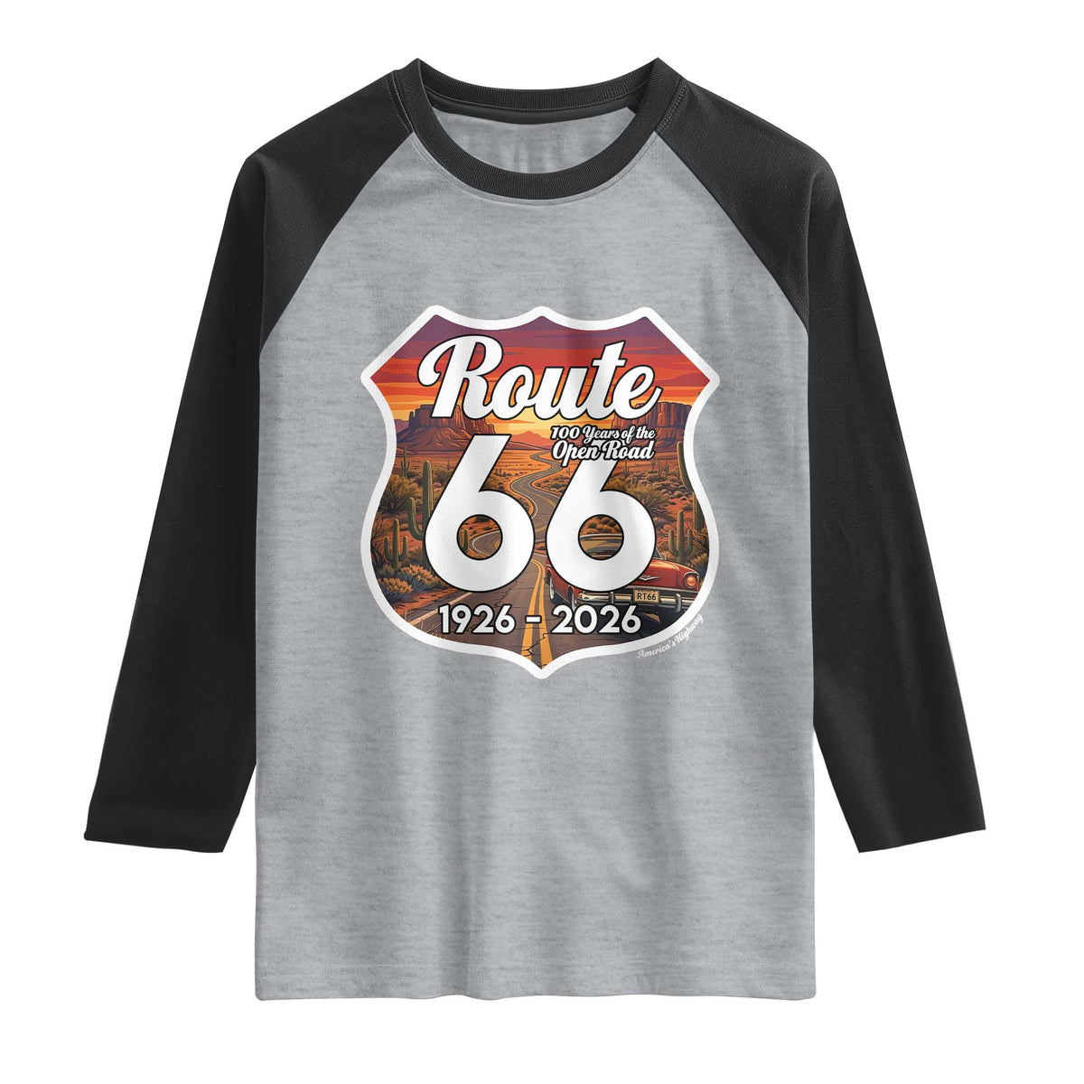 Route Highway 66 Centennial Raglan Shirt Vintage Distressed Americas Highway