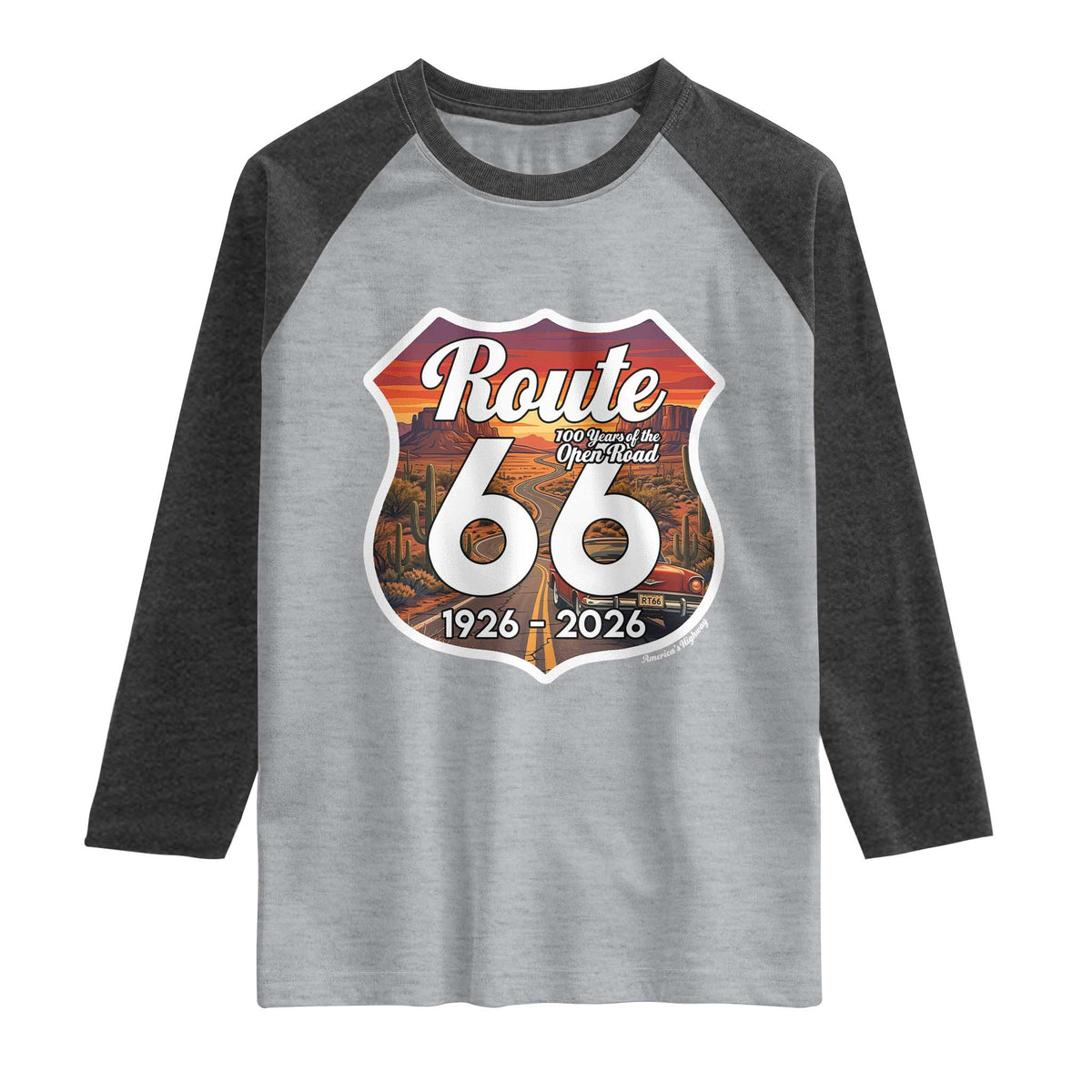Route Highway 66 Centennial Raglan Shirt Vintage Distressed Americas Highway