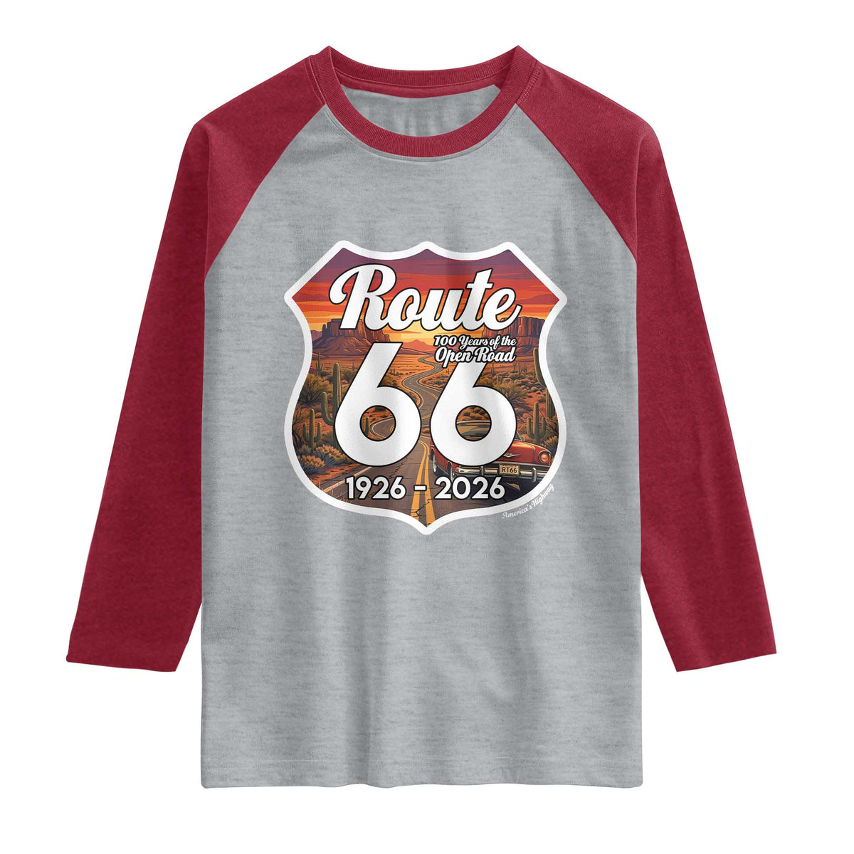 Route Highway 66 Centennial Raglan Shirt Vintage Distressed Americas Highway