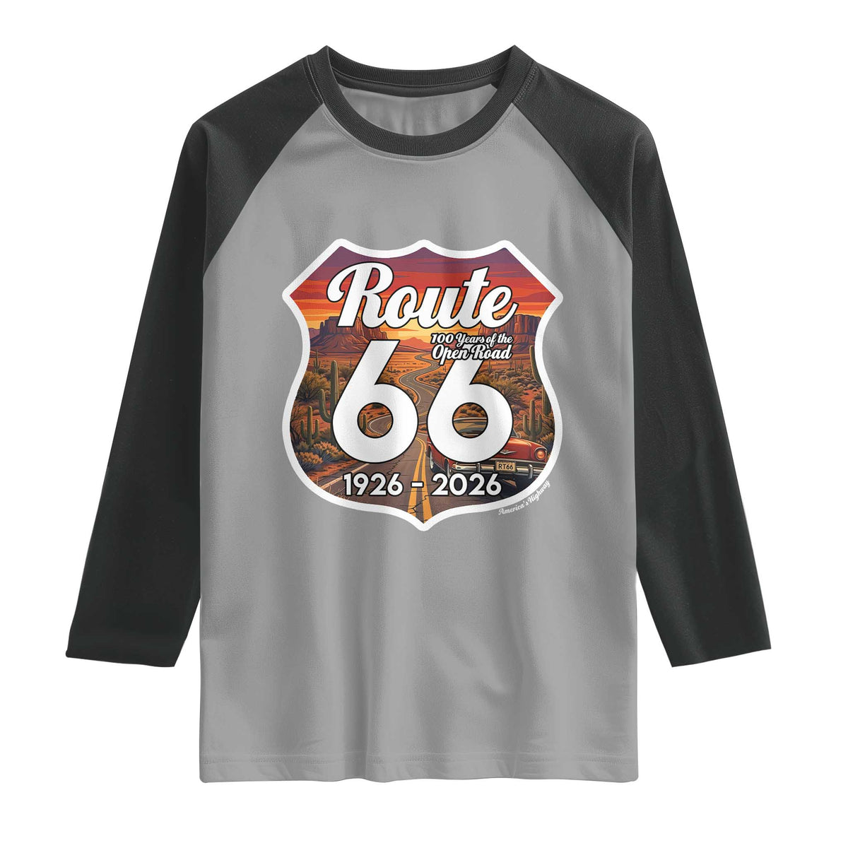 Route Highway 66 Centennial Raglan Shirt Vintage Distressed Americas Highway